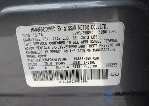 2019 Infiniti Q50 3.0T Luxe from USA, damaged, VIN JN1EV7AP2KM518184